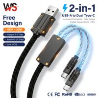 Kabel Keyboard & Mouse 2-in-1 Tipe-C dengan Kawat Nilon Terjalin, Pengisian Daya & Data yang Tahan Lama, Colokan RGB Aviation untuk Earphone & Komputer