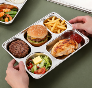Bandeja Rectangular Desechable de Acero Inoxidable Pulido de 5 Secciones para Adultos, Comedores Exigentes, Regreso a Clases y Fiestas - Product Image 6