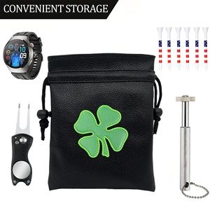 Bolsa <span class=keywords><strong>de</strong></span> Cuero para Pelotas <span class=keywords><strong>de</strong></span> <span class=keywords><strong>Golf</strong></span> con Cordón, Bordado <span class=keywords><strong>de</strong></span> Trébol <span class=keywords><strong>de</strong></span> Cuatro Hojas, Diseño Impermeable para Llevar en la Cintura, Personalizable OEM/ODM - Product Image 3