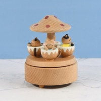 Boîte à musique à manivelle en bois, carrousel rotatif avec 4 chats dans des tasses à thé, cadeau, logo personnalisé, vente en gros, fournisseur d'usine