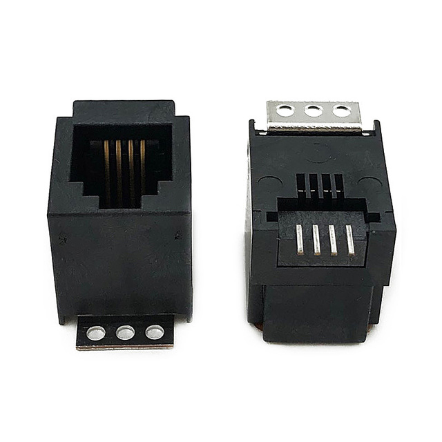 616SMT Top Entry Modular Jack RJ9 Female 4P4C Surface Mount Vertical Telephone Socket SMT W=11.1mm LCP Black Gold-plated RJ11