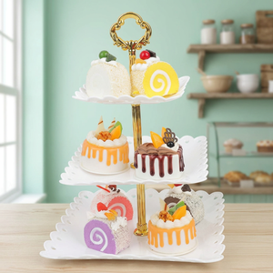 Aluminium <b>Rotating</b> <b>Cake</b> Decorating <b>Stand</b> Modern 3 Tier Detachable Cupcake Dessert Fruit Plate Pedestal for Wedding - Product Image 6