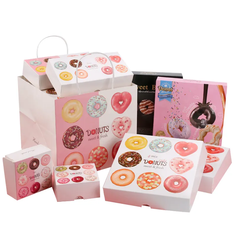 रंग पोर्टेबल पेस्ट्री बॉक्स केक खाने के बाद मिठाई पैकिंग बॉक्स मूस मिठाई आकार अनुकूलित किया जा सकता मुद्रण डोनट बक्से