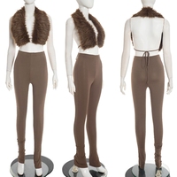Ensemble 2 pièces J383 pour femme : Gilet dos nu en fourrure et pantalon capri – Tenue élégante pour dames