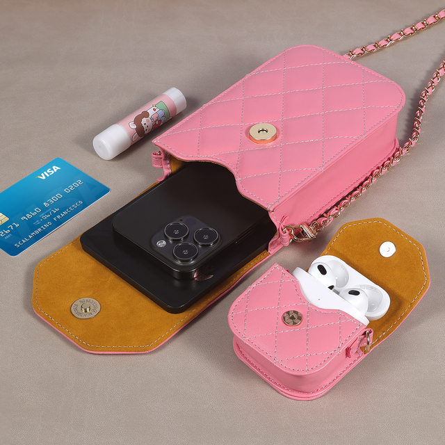 Sinatech Luxury PU Leather Designer Clutch Earphone Storage Bag for Airpods 1 2 3 4 Pro 2 Puffer Mini Crossbody Bag Case