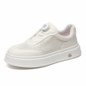 White Pu <b>Platform</b> Sneakers Round Toe Lace-Up Cushioned EVA Midsole Rubber Outsole All Seasons - Product Image 5