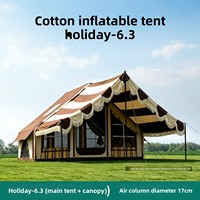 Tente de glamping gonflable en toile de coton avec auvent avant, colonne d'air de 17 cm, tente de camping de luxe pour la famille et les centres de villégiature