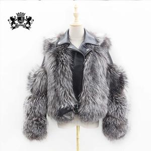 Las mujeres alta calidad full pelt real de plata de la piel de fox <span class=keywords><strong>abrigo</strong></span> mujer negro de manga larga chaqueta de piel de zorro - Product Image 2
