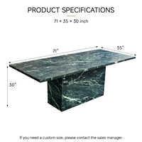 Grande table à manger en marbre vert à motifs floraux, table rectangulaire de luxe en pierre naturelle 71x35x30, base en marbre sur piédestal pour maison et villa