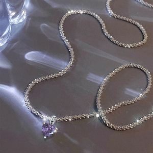 Sparkling Zircon Heart Diamond Charm Pendants Necklace Shiny Choker Necklace for Women Wedding Clavicle <b>Chain</b> Fashion Jewelry - Product Image 6