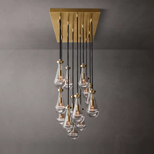 Lustre rectangulaire en laiton de 54 pouces, moderne, en forme de goutte de pluie, pour salon, style américain, avec pampilles en verre LED - Product Image 3