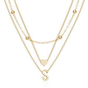 Nouveau 26 Lettre Collier Amour Coeur Perles Rondes Lettre 3 Couche Pendentif Collier Collier Fourniture - Product Image 5