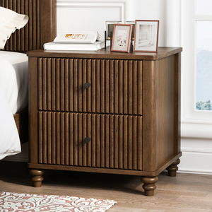 Fluted Nightstand 21.65 In Wide 3 Drawer Mid Century Modern Wood <b>Bedside</b> Table - Product Image 2