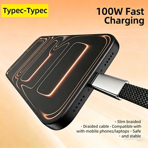 AWELL 100W USB-C to USB-C Magnetic Self-coiling Fast <b>Charging</b> <b>Cable</b> PD Braided Nylon Data Cord for Phone Laptop - Product Image 3