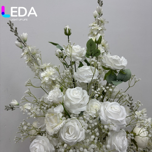 LEDA Boule de fleurs artificielles en soie de rose de haute qualité de 50 cm, décoration de table de mariage, centre de table rond blanc - Product Image 2