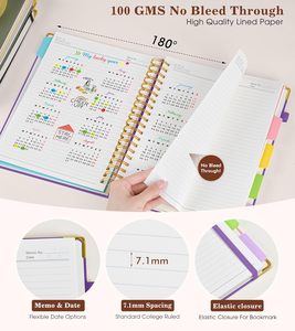 Cuaderno Espiral <span class=keywords><strong>Grande</strong></span> de Tapa Dura, 8.<span class=keywords><strong>5</strong></span>" X 11", Separadores Extraíbles, 300 Páginas, Cuero, <span class=keywords><strong>5</strong></span> Temas, Rayado Universitario, Logotipo Personalizado en Color - Product Image 4