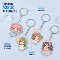Porte-clés acrylique anime mignon, léger et durable, en acrylique de 2 mm, impression UV couleur, fermoir mousqueton, vente en gros, faible MOQ