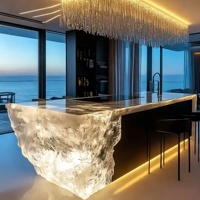 Comptoir de bar en résine transparente LED de luxe sur mesure, îlot de bar moderne pour villa, comptoir de divertissement de cuisine sur mesure