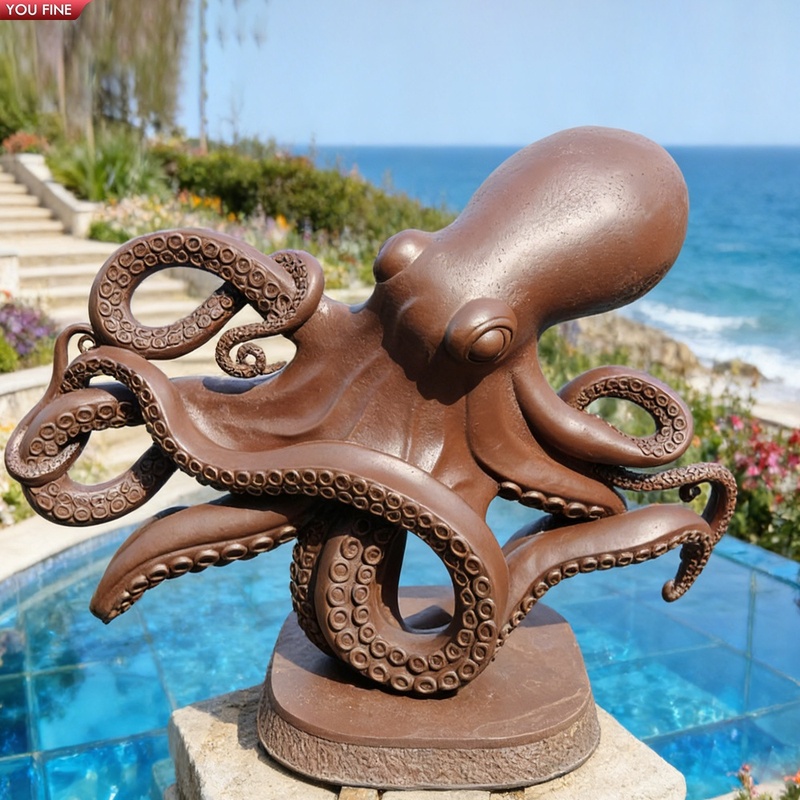 YOUFINE Large Bronze Octopus Sculpture Nautical