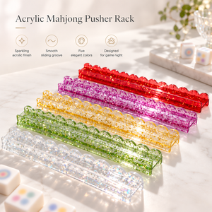 Juego de Mahjong Americano de Acrílico Rojo con Lámina Dorada, Regla y Empujador con Ranuras Onduladas para 4 Jugadores, Plegable - Product Image 4