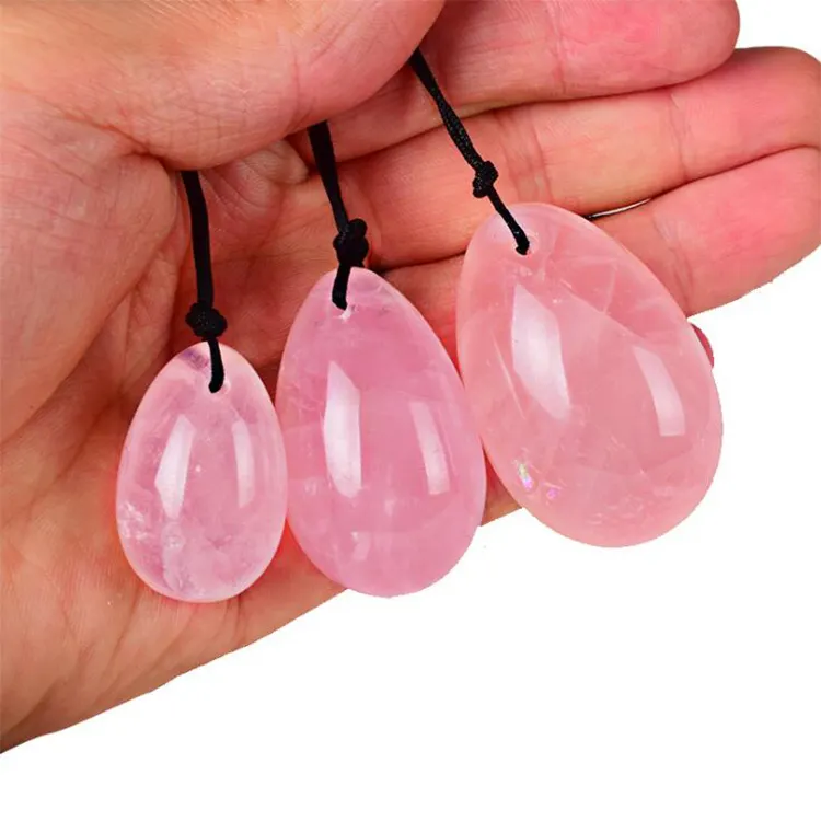 3Pcs छोटे मध्यम बड़े रत्न गुलाबी क्रिस्टल गुलाब क्वार्ट्ज जेड योनि अंडे योनि व्यायाम के लिए सेट