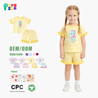 Pyjamas pour enfants personnalisés Puresun avec appliques de dessins animés et volants, 100% coton biologique, pyjamas imprimés pour filles, pyjamas d'été