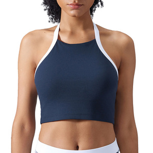 D25091 femmes licou cou <span class=keywords><strong>dos</strong></span> nu contrasté sport soutien-gorge haute élastique Semi fixe rembourré Yoga soutien-gorge loisirs - Product Image 6