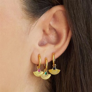 New Design Vintage Jewelry Fan Shape <b>Crystal</b> Stone <b>Earring</b> Stainless Steel Gold Hoop Charm <b>Earrings</b> - Product Image 6