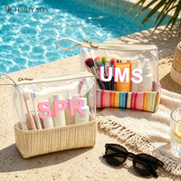 Pochette cosmétique personnalisée en paille tressée PVC avec logo, sac de voyage portable pour maquillage, idéal pour la plage et les cadeaux d'été