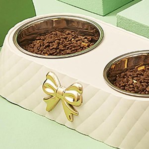 Mangkuk makanan hewan peliharaan 201 dapat dilepas baja tahan karat mangkuk ganda dekorasi dasi kupu-kupu Aksesori hewan peliharaan untuk anjing kucing - Product Image 3