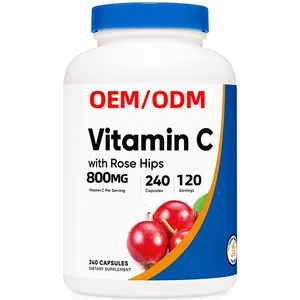 Suplemento de vitamina C Premium con rosa mosqueta 240 cápsulas Suplemento sin gluten sin OGM