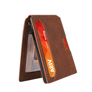 Porte-cartes fin en aluminium avec clip à monnaie en cuir PU, anti-vol RFID, étui à cartes personnalisé avec logo pour cadeau - Product Image 2