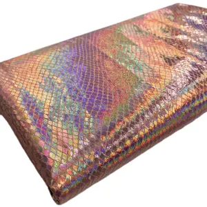 Laser rose gold holographic snake scale pattern synthetic fabric leather for bags shoes decorate materials