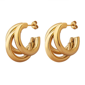 Geometric Gold Plated Hoop Earrings For Women Trendy Alloy Jewelry - Product Image 3