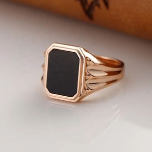 Bague Rétro Xinfly Chine en Or Pur 18K Véritable, Non Décolorant, Pliable, avec Onyx Noir Naturel Carré, pour Hommes - Product Image 1