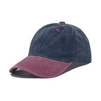 Casquette de baseball à six panneaux en tissu doux, lavée, à blocs de couleur, avec logo personnalisé, style bec de canard