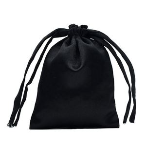 Color Silk Satin Promotional Branding Dust <b>Bag</b> Hair Satin Double Drawstring Sack Print Custom Made <b>Mini</b>(max Length<20cm) Black - Product Image 2