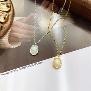 Orecchini con collana in opale sintetico in argento 925 opale da donna orecchini ovali con collana di gioielli pregiati set di gioielli impermeabili