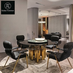 Muebles de comedor de estilo europeo, mesa de comedor de piedra/mármol con <span class=keywords><strong>Lazy</strong></span> <span class=keywords><strong>Susan</strong></span> top, mesas de comedor de lujo para casa - Product Image 4
