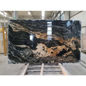Luxury golden stone slab countertop bar top island black cosmos gold veins granite slabs black taurus granite