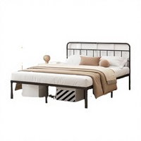 Cadre de lit double 30 cm avec tête de lit minimaliste, sommier plateforme en métal, lattes robustes, base de matelas, rangement sous le lit, facile à monter