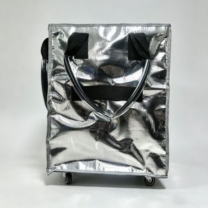 Sac de courses pliable en PP avec fermeture éclair, roulettes et poignée de traction, grande capacité - Product Image 1
