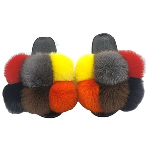 2022 luxe dames réel Rex lapin fourrure pompons EVA semelle extérieur Pompon Furball sandales mode naturel fourrure de renard pantoufles - Product Image 1
