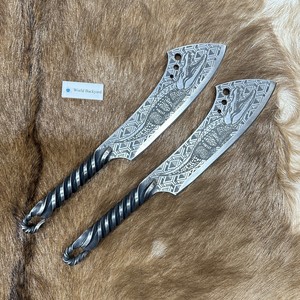 Couperet à motif de gravure à l'acide avec poignée torsadée Couteau à haute teneur en carbone forgé à la main pour la cuisine Couteau de boucher monobloc Full Tang - Product Image 2