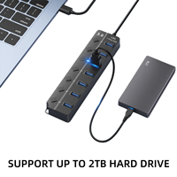 Hub USB 3.0 à 7 ports, répartiteur USB multiport avec interrupteur d'alimentation, extension de données USB pour MacBook, ordinateur portable, PC, clé USB, disque dur mobile