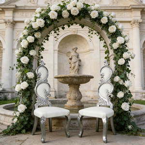 Sedia da Pranzo Moderna di Lusso con Schienale Alto Intagliato in Argento, Seduta in Pelle Bianca per Sposi, Hotel, Banchetti/Eventi - Product Image 4