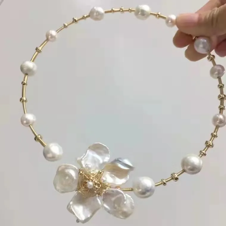 SGARIT مجوهرات الأزياء 14k ملء الذهب لؤلؤ مستزرع في الماء العذب قلادة مجوهرات اللؤلؤ الطبيعي الأذن مربط مجوهرات الأبيض