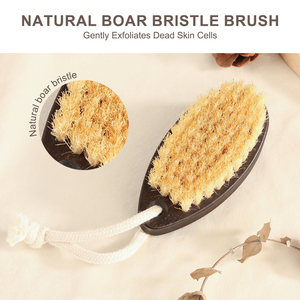 <span class=keywords><strong>Brosse</strong></span> corporelle sèche en bois de hêtre couleur noyer avec logo personnalisé et poils de sanglier pour exfoliation, drainage lymphatique et peau lisse - Product Image 4