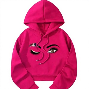 Sweat-shirt rose à capuche pour femme avec imprimé œil, décontracté, à manches longues, en coton tricoté, pour l'automne - Product Image 1