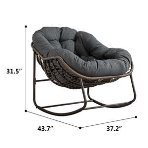 Fauteuil à bascule double en osier populaire avec coussin épais, chaise longue en rotin pour intérieur et extérieur, idéale pour patio et <span class=keywords><strong>salon</strong></span> - Product Image 3
